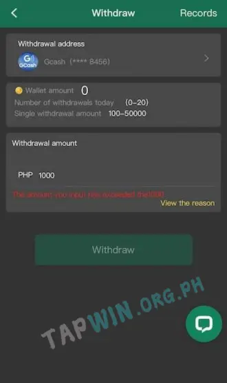 Withdraw Tapwin